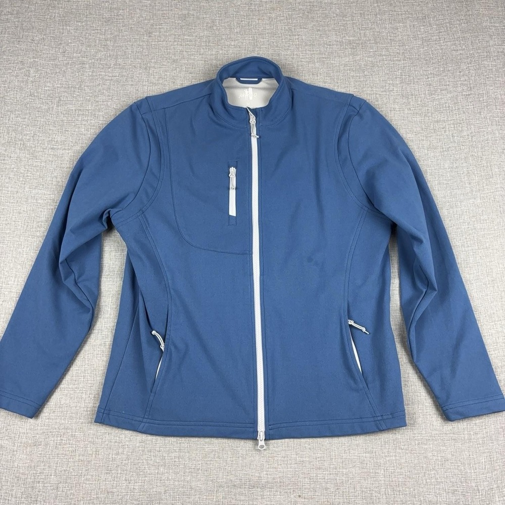 Johnnie-O The Fade Jacket Mens M Blue Lake Softshell Full Zip Pockets Stretch